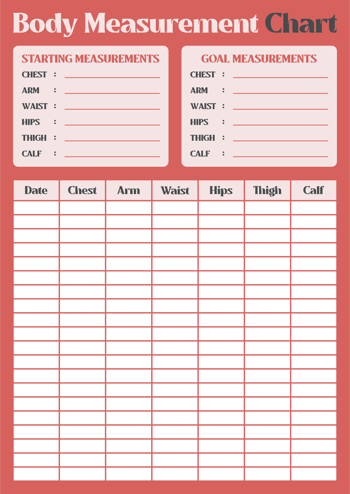 Measure Inches For Weight Loss Chart