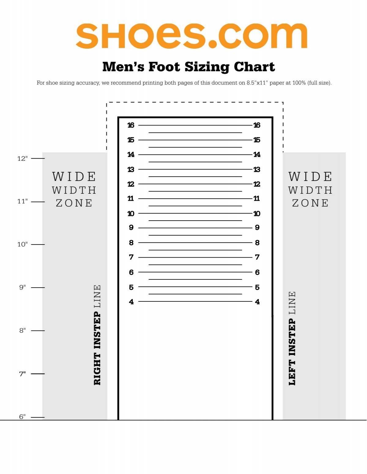 Mens Foot Sizing Chart Printable