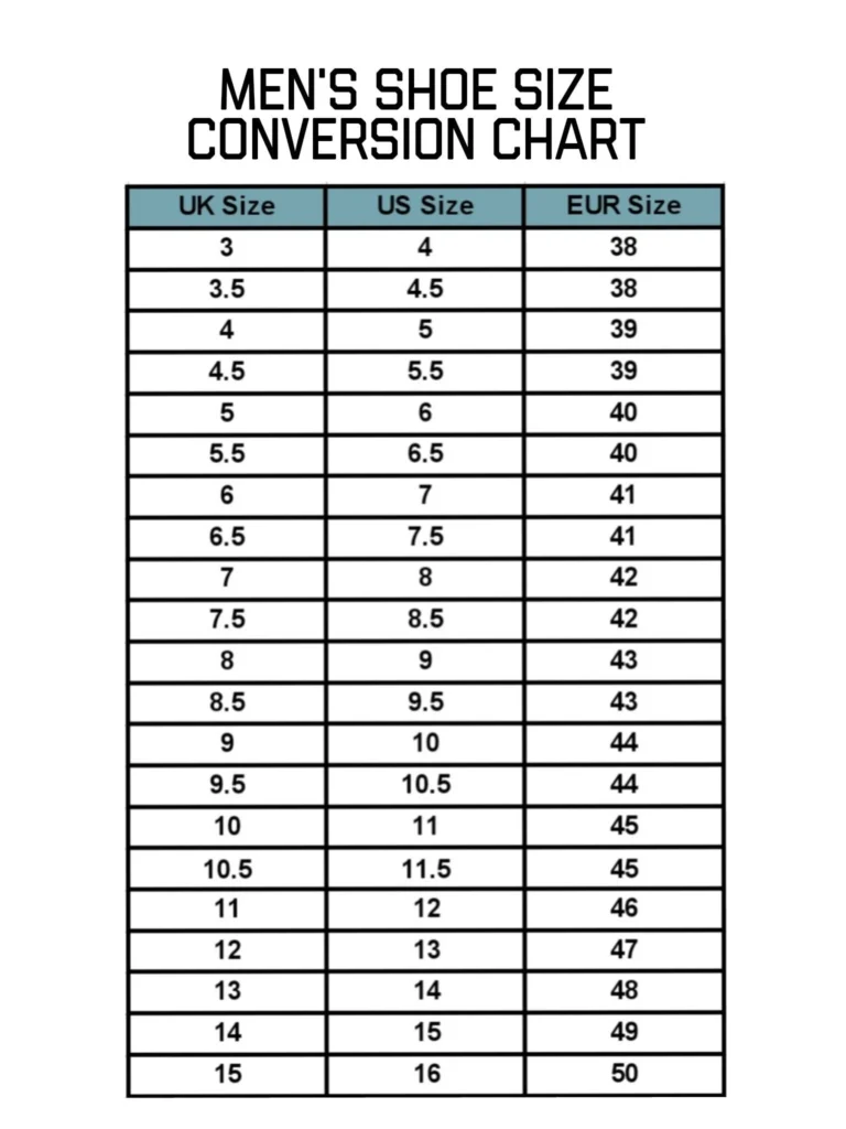 Mens Shoe Size Conversion Chart Template Instant Printable Digital Download Etsy