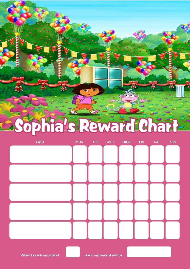 Personalised Dora Reward Chart Adding Photo Option Available
