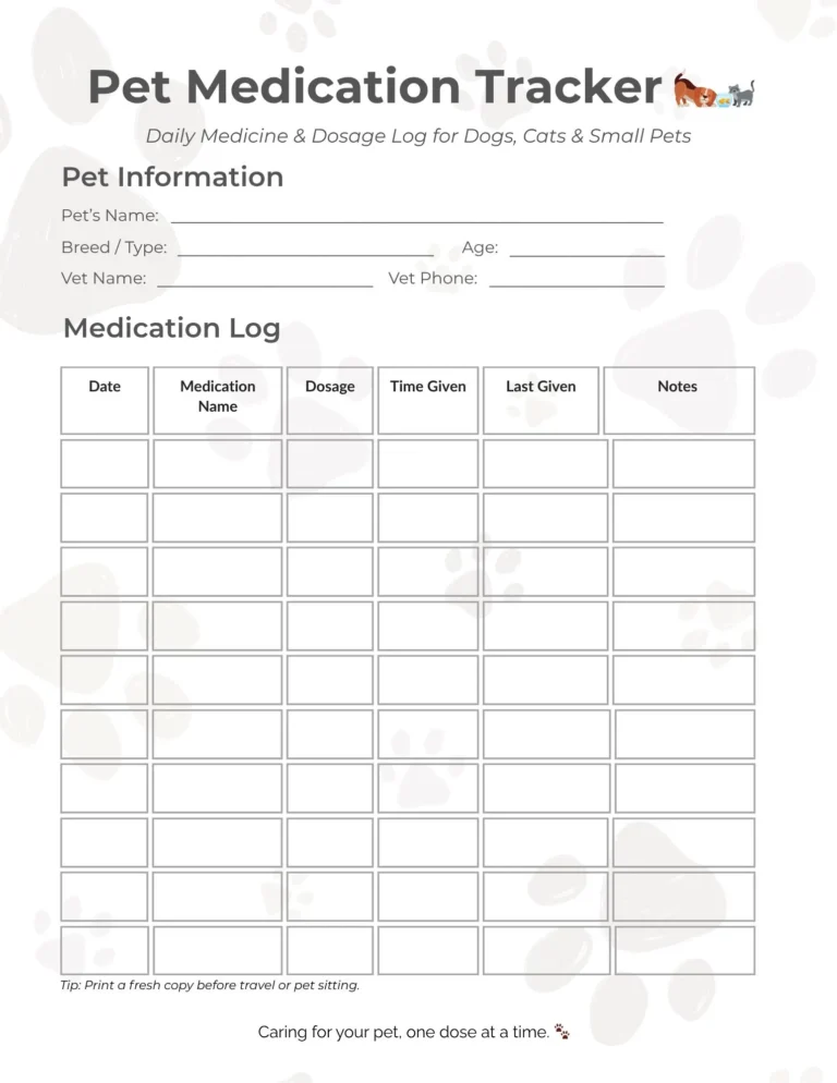 Pet Medication Log Printable Dog Cat Medicine Chart Daily Med Organizer PDF Etsy