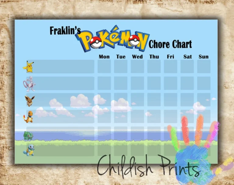 Pokemon Themed Chore task Chart Charmander Pikachu Bulbasaur Squirtle Etsy