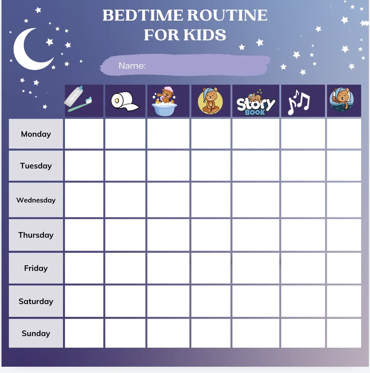 Free Printable Blank Bedtime Routine Chart