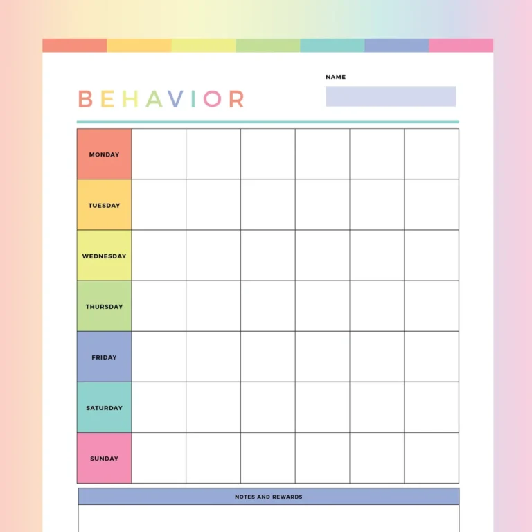 Printable Behaviour Chart For Kids Instant Download PDF A4 And US Letter Plan Print Land
