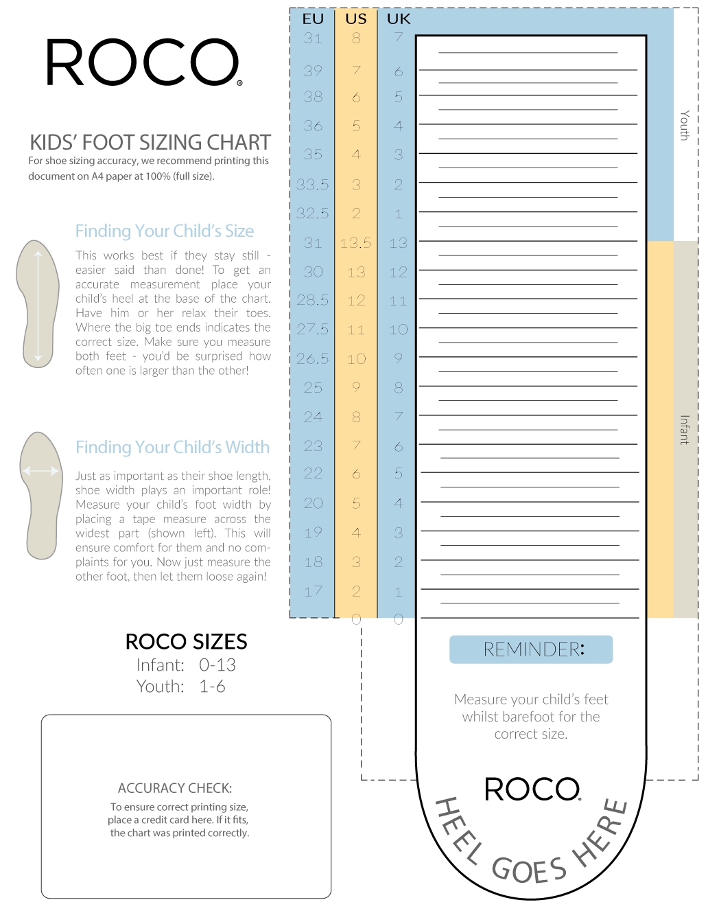Printable Boot Sizing Chart