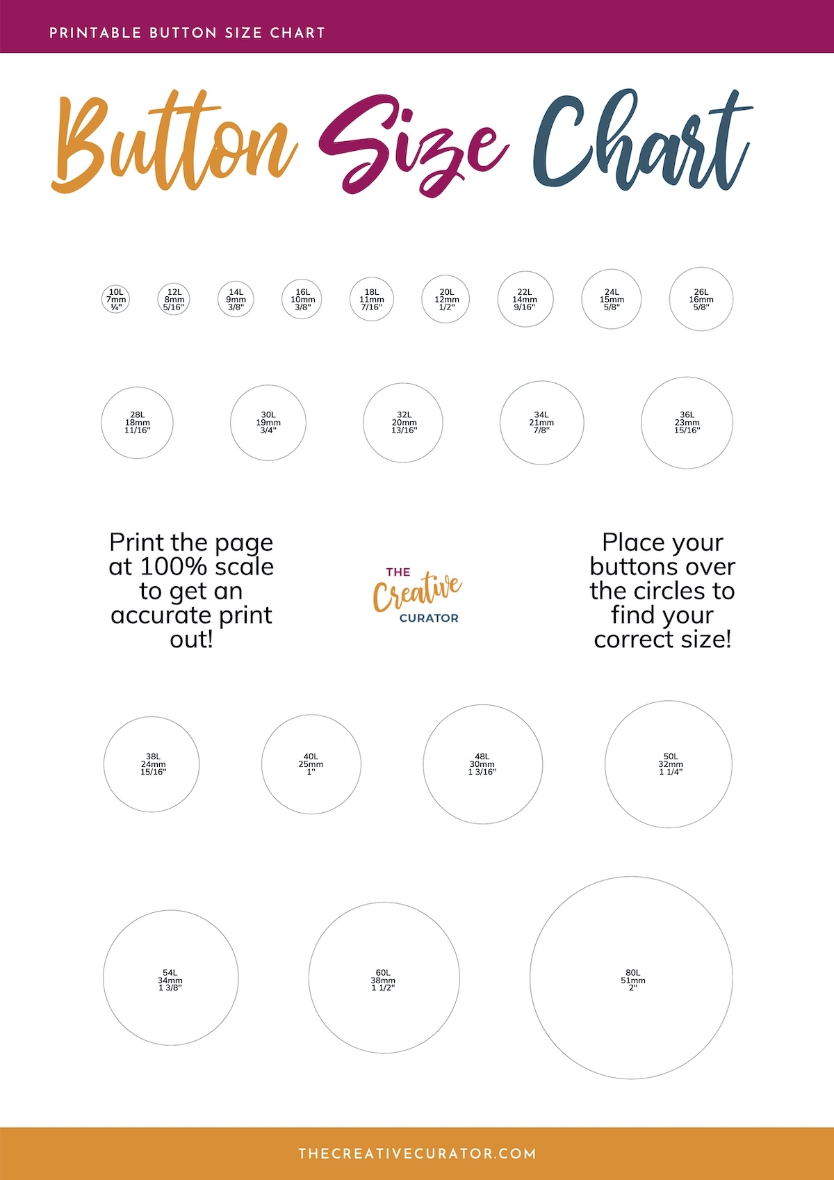Button Size Free Printable Chart Kari