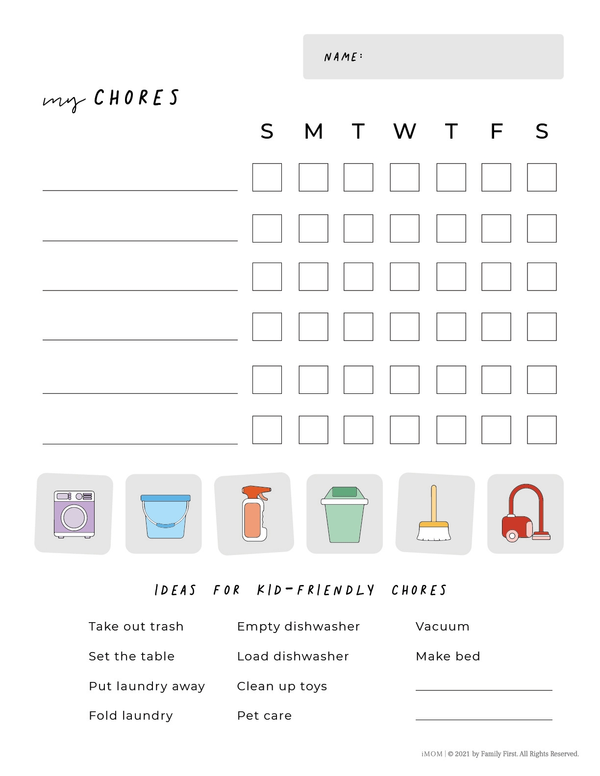 Chore Charts For Kids Printable