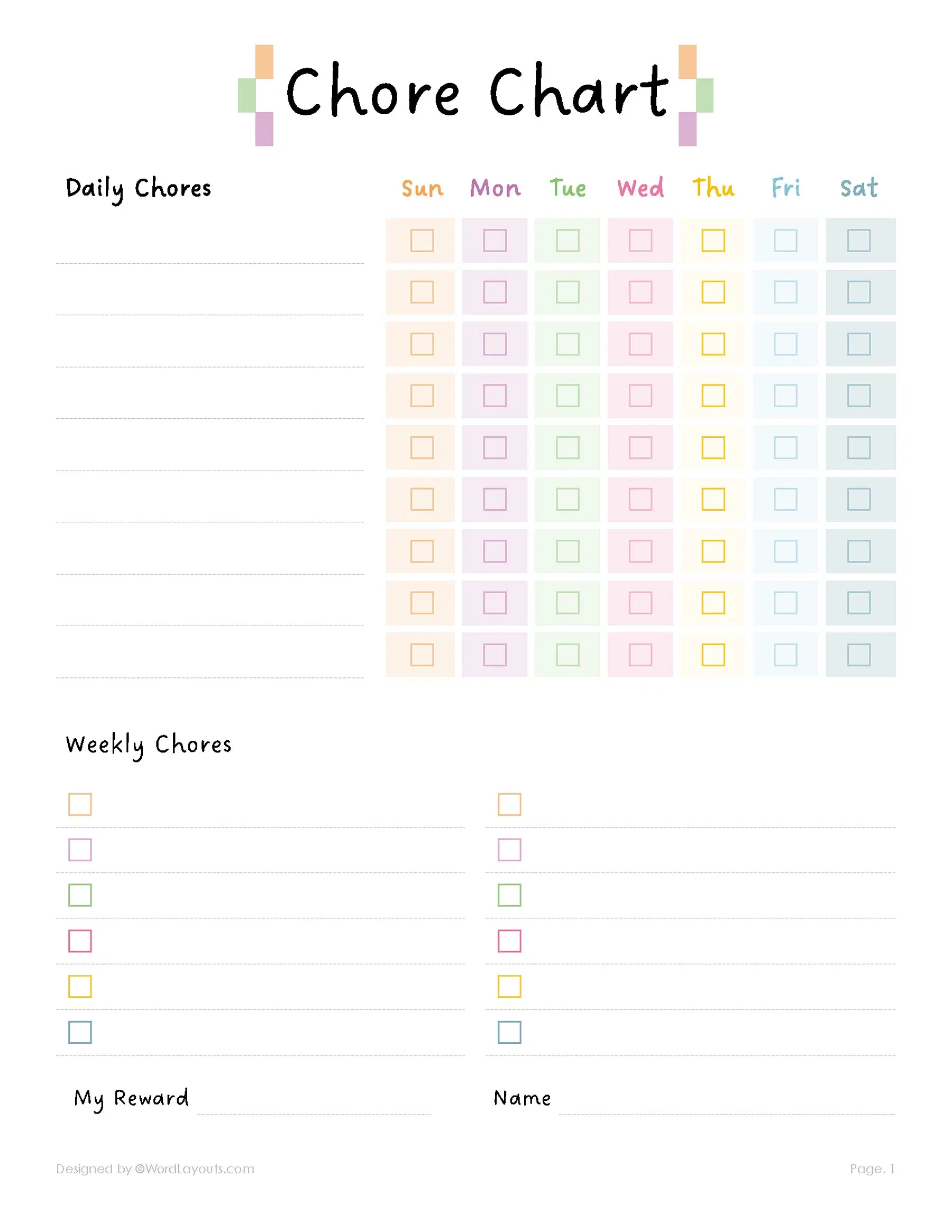 Printable Chore Charts For Teenagers