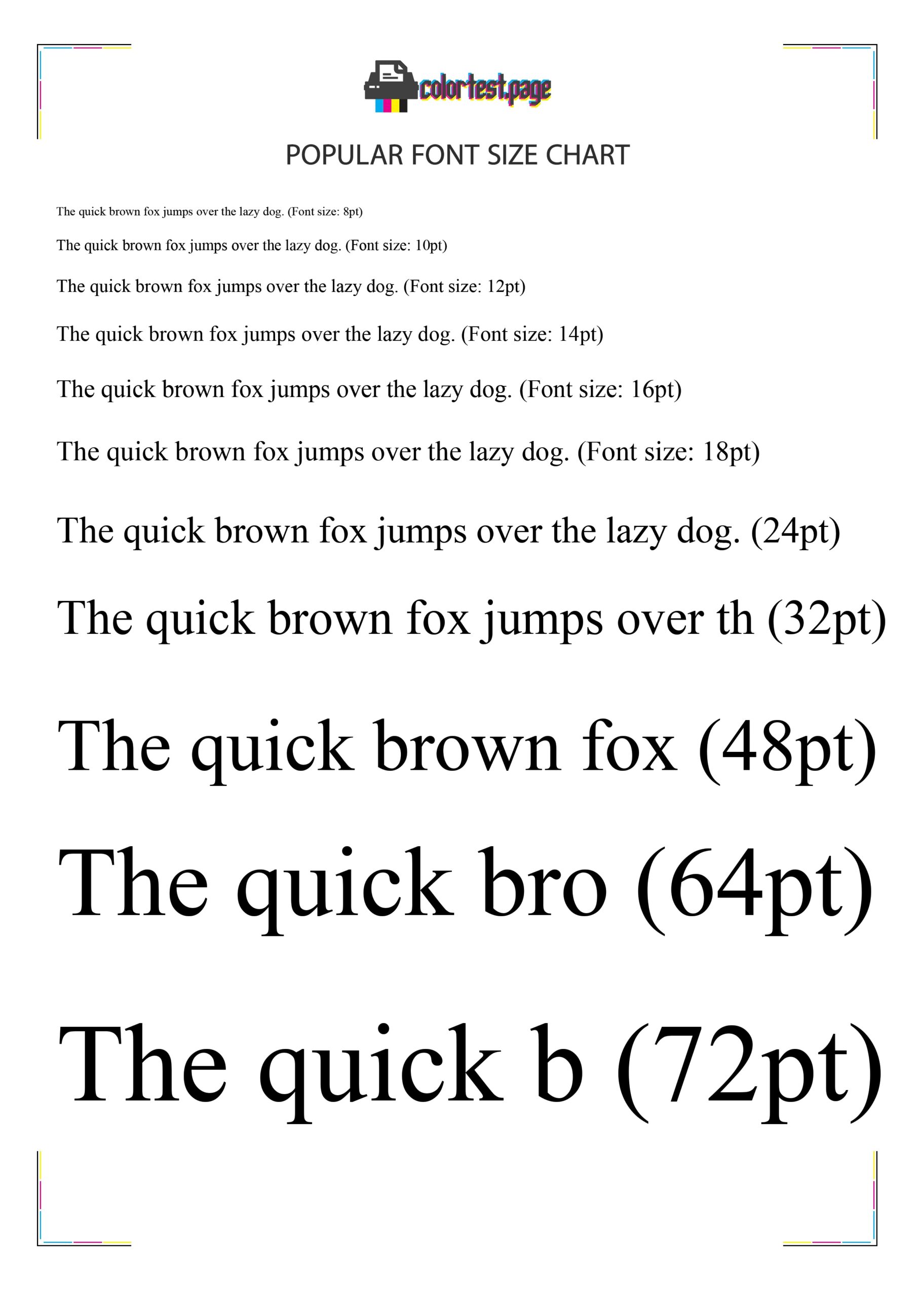 Printable Font Size Chart