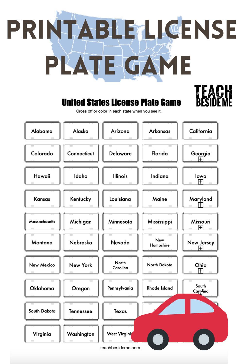 Licence Plate Chart Printable