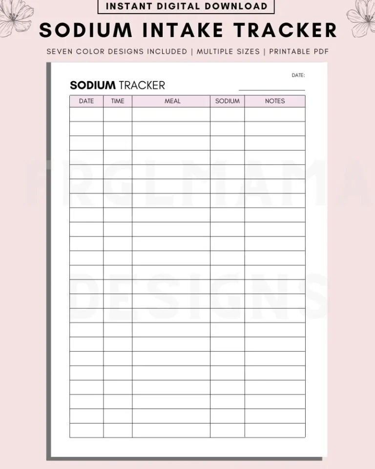 Printable Sodium Intake Tracker Meal Planner Symptoms Treatments digital Download Etsy
