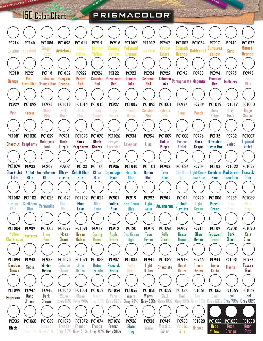 Prismacolor 150 Swatch Chart Printable