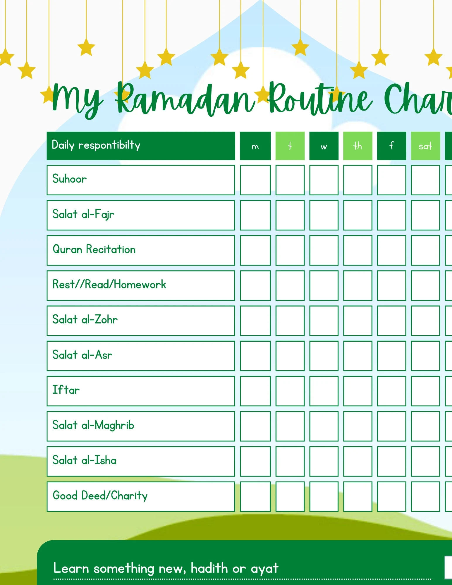 Ramadan Chart Printable