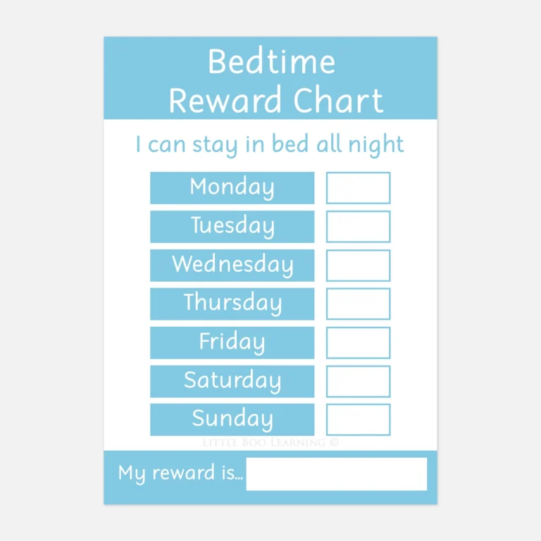 Stay In Bed Bedtime Reward Chart DIGITAL DOWNLOAD Little Boo Learning