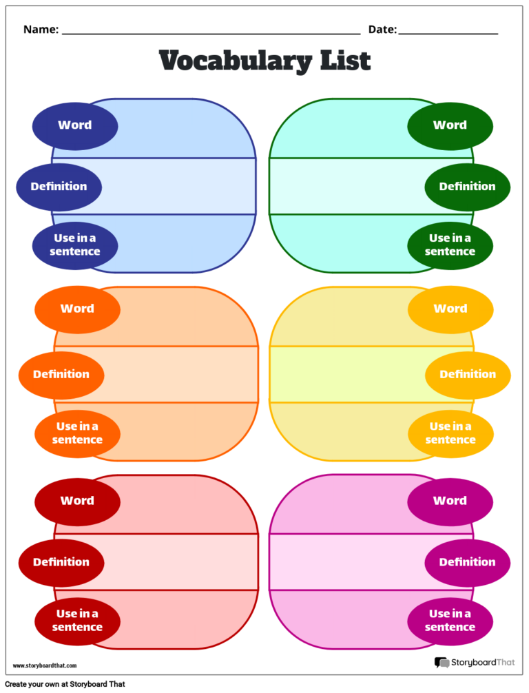 Storyboard That Free Vocabulary Worksheet Templates