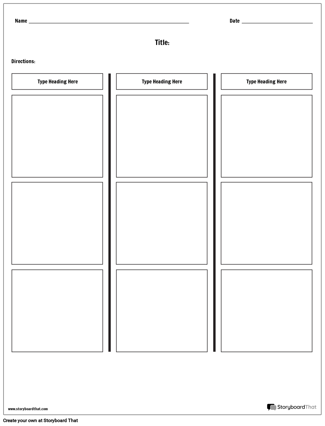 Printable 3 Column T Chart