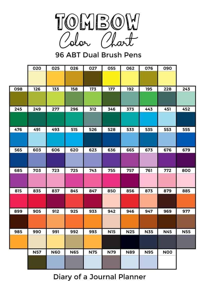 Printable Tombow Color Chart