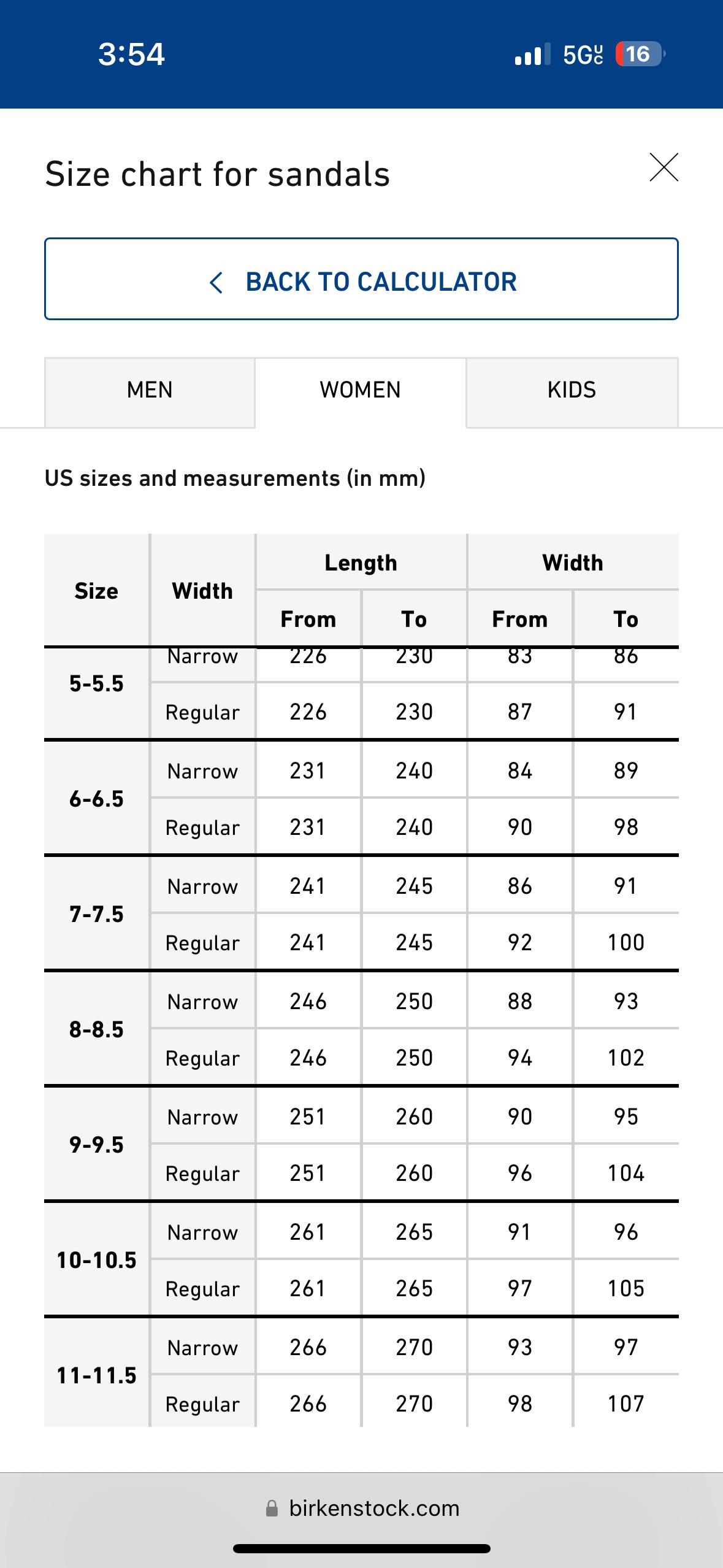 Birkenstock Printable Size Chart