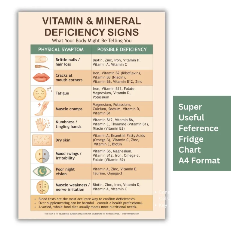 Vitamin Deficiency Chart Signs Symptoms Guide instant Download PDF A4 Size Etsy