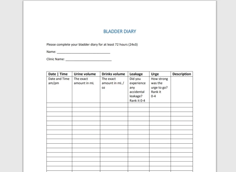 Voiding Diary PDF Free Printer Friendly Template Home Uroflow Monitor