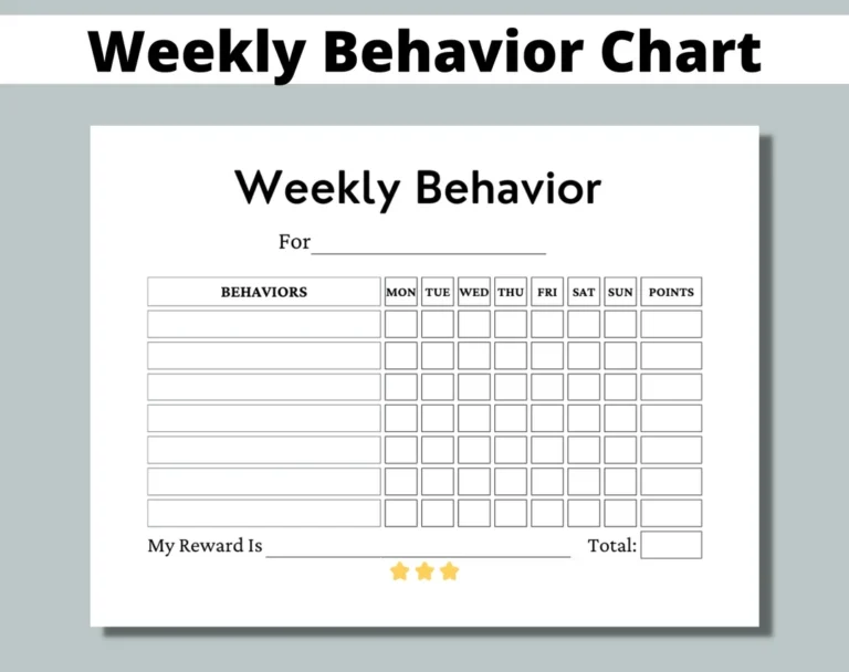 Weekly Behavior Chart Printable For Kids Students Classroom Preschool Kindergarten Home Points Reward Chart Sticker Chart Etsy