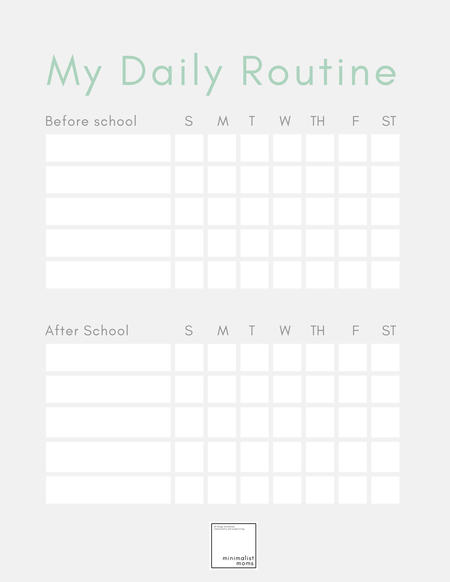 Printable Chart For Daily Healthy Changes