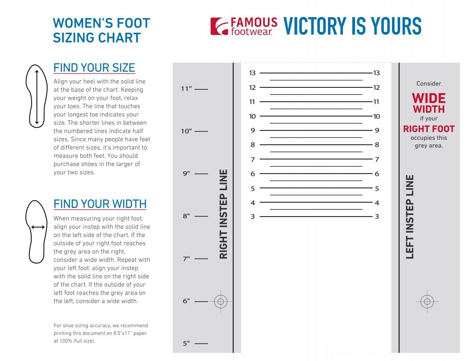 Printable Women's Shoe Size Chart